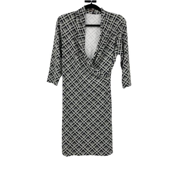 J. McLaughlin Dress Womens Medium Faux Wrap Black Gray Catalina Cloth - Picture 1 of 4